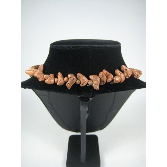 Native American Carved Clay Bead Necklace Bird Fetish Handmade Folk Art 28 inch - Picture 9 of 11